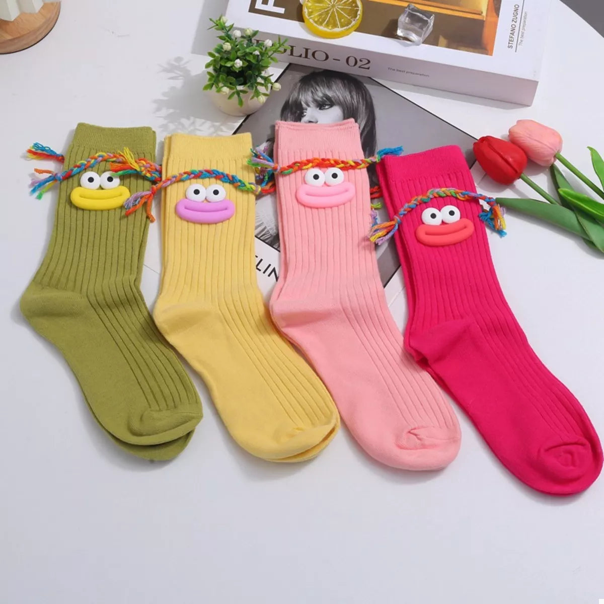 Cartoon Ribbed Knit Crew Socks Lingerie & Nightwear