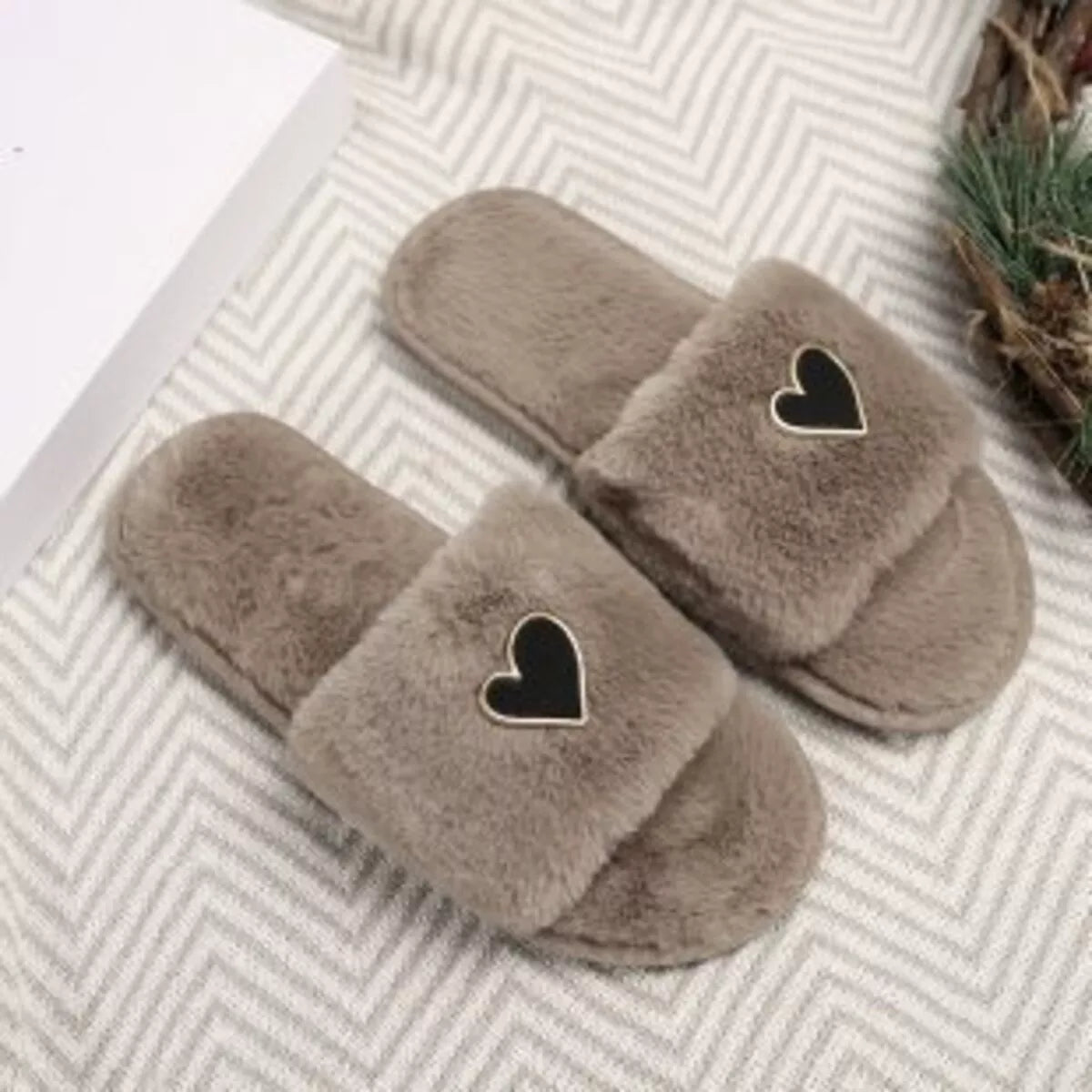 Heart Open Toe Flats Slippers 