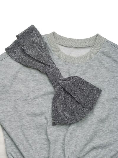 Perfee Bow Dropped Shoulder Long Sleeve Mini Dress Dresses