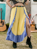 Plus Size Contrast Ruffled Wide Leg Pants 