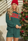 MERRY Round Neck Long Sleeve Top and Shorts Lounge Set 