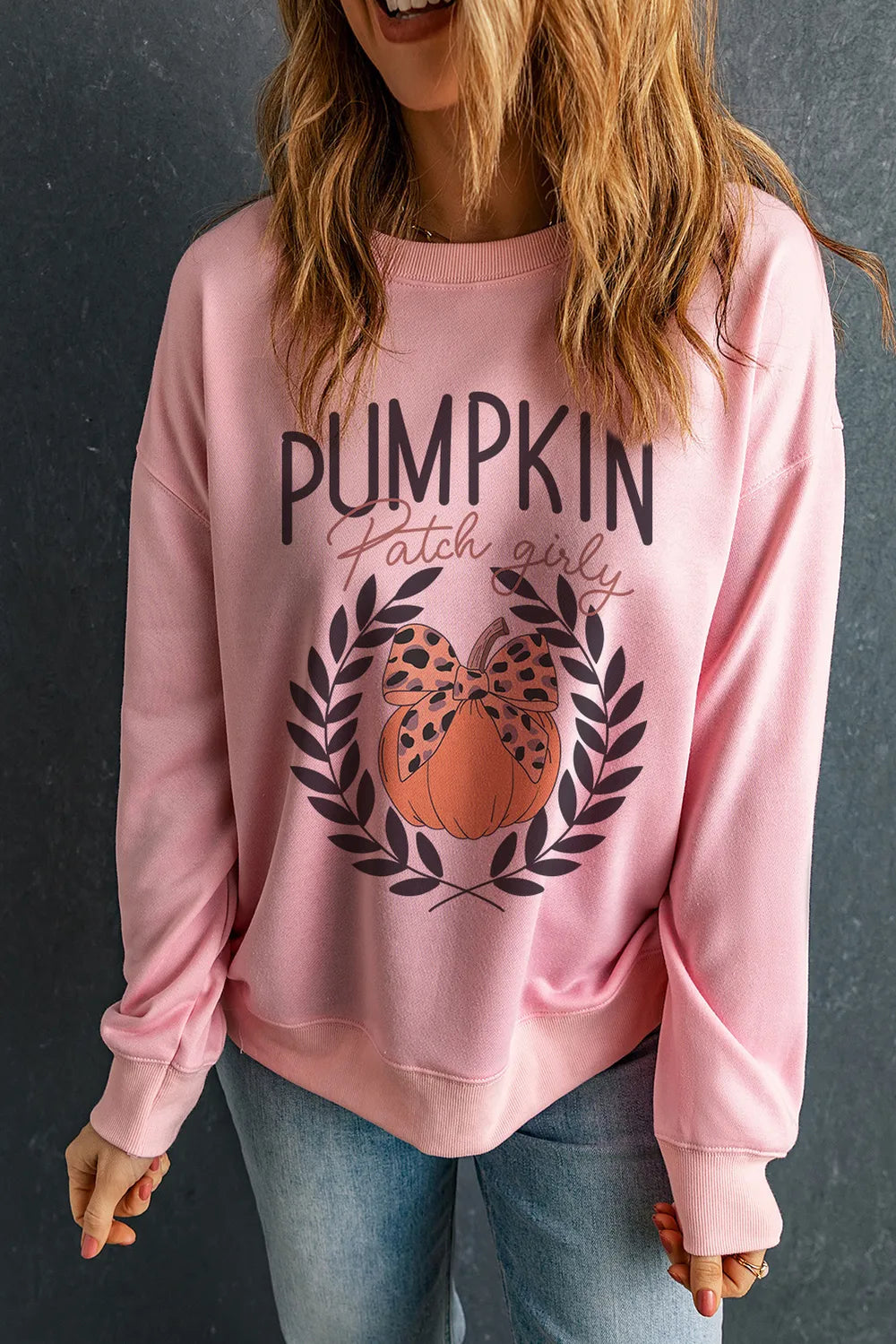 Pumpkin Round Neck Long Sleeve Sweatshirt 