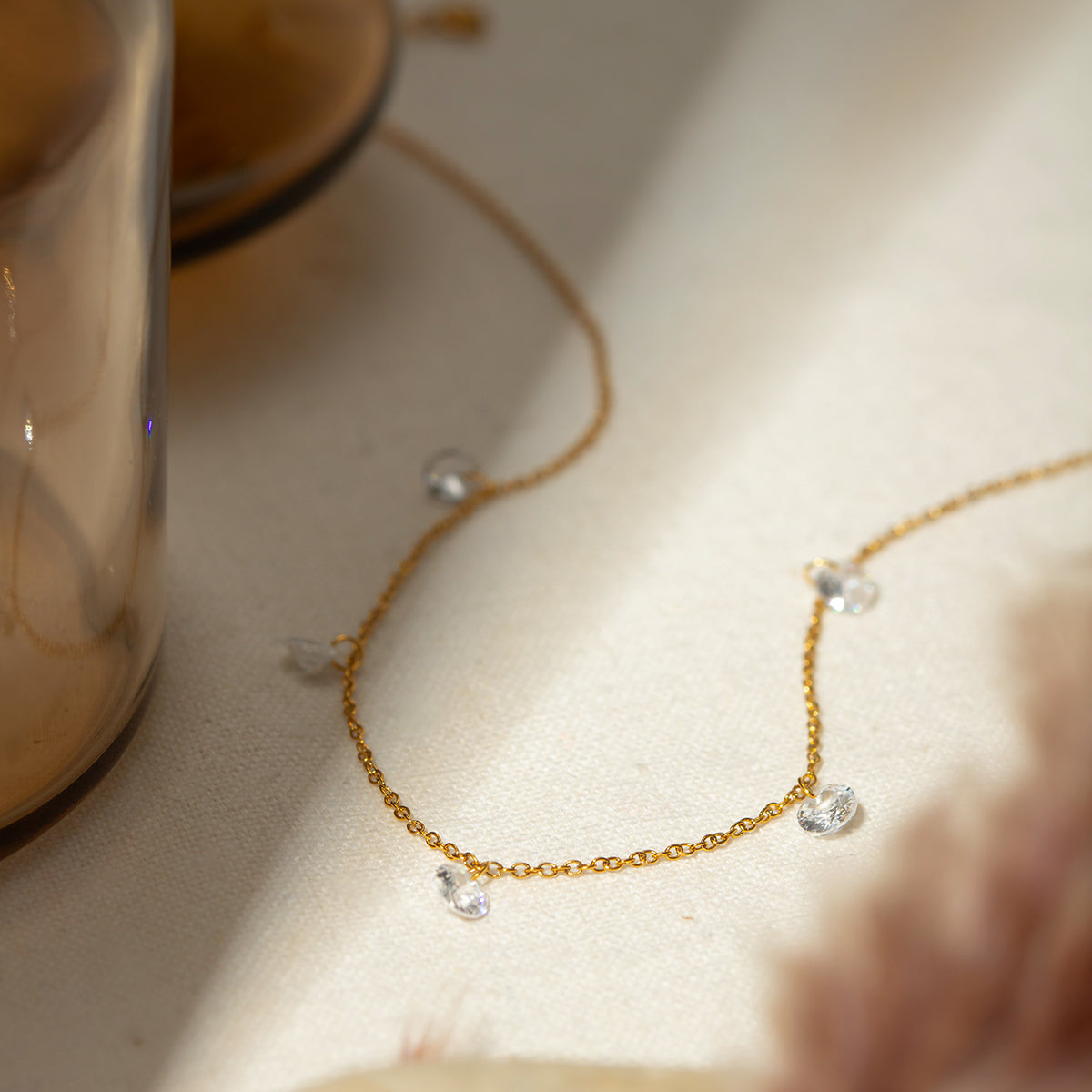 Stainless Steel Rhinestone Charm Necklace 