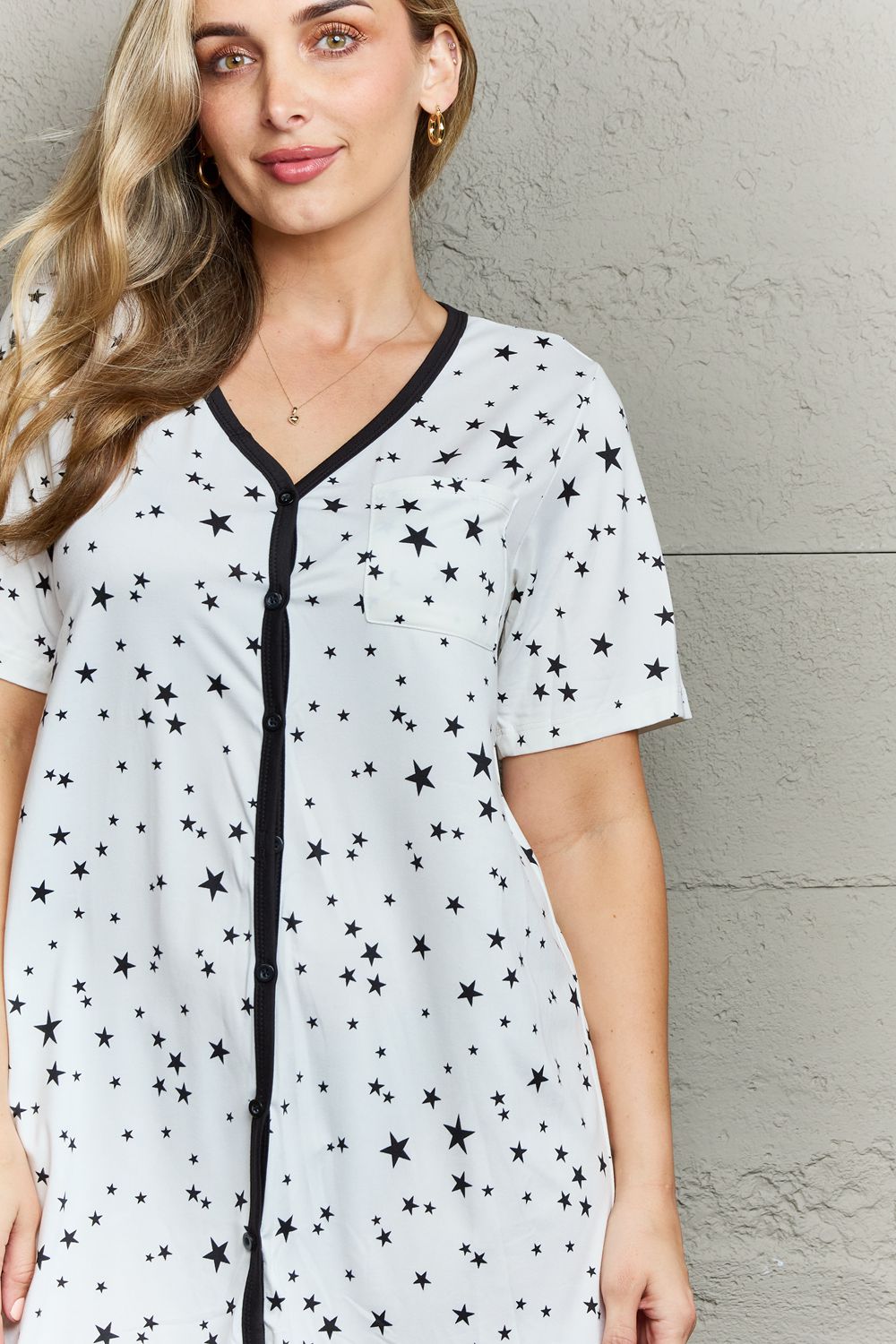 MOON NITE Quilted Quivers Button Down Sleepwear Dress 