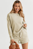 Double Take Full Size Texture Long Sleeve Top and Drawstring Shorts Set 