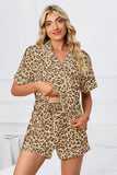 Full Size Leopard Short Sleeve Top and Shorts Lounge Set Plus Size Lingerie & Nightwear