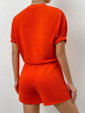 Waffle-Knit Round Neck T-Shirt and Pocketed Shorts Lounge Set Lingerie & Nightwear