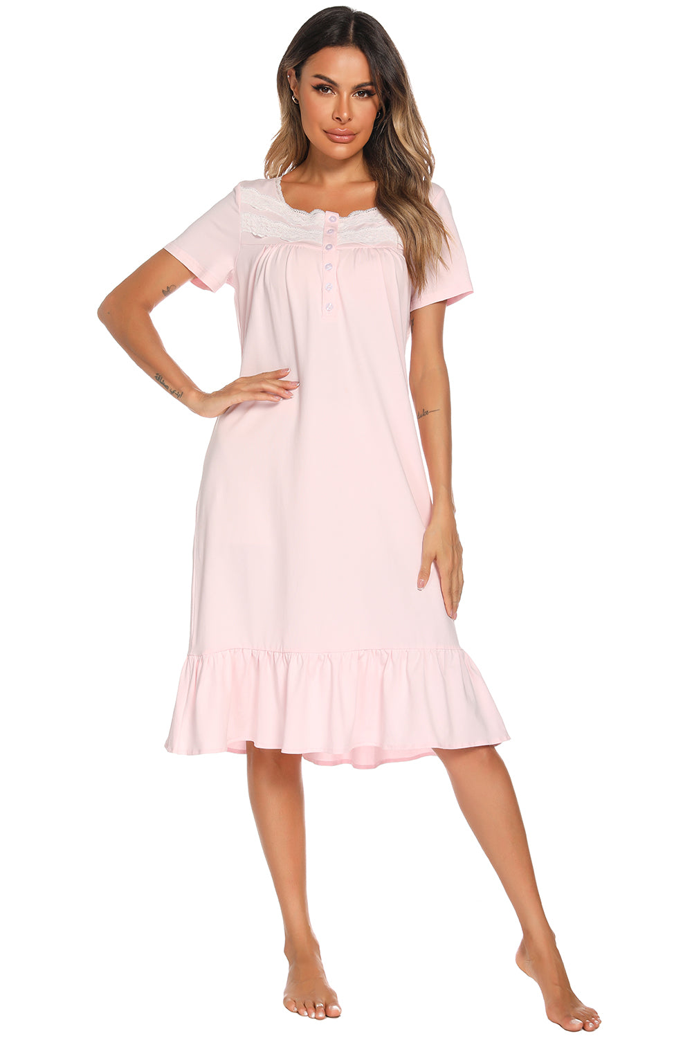 Lace Detail Square Neck Lounge Dress 