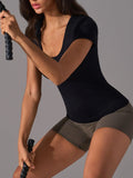Square Neck Active T-Shirt with Detachable Chest Pads 