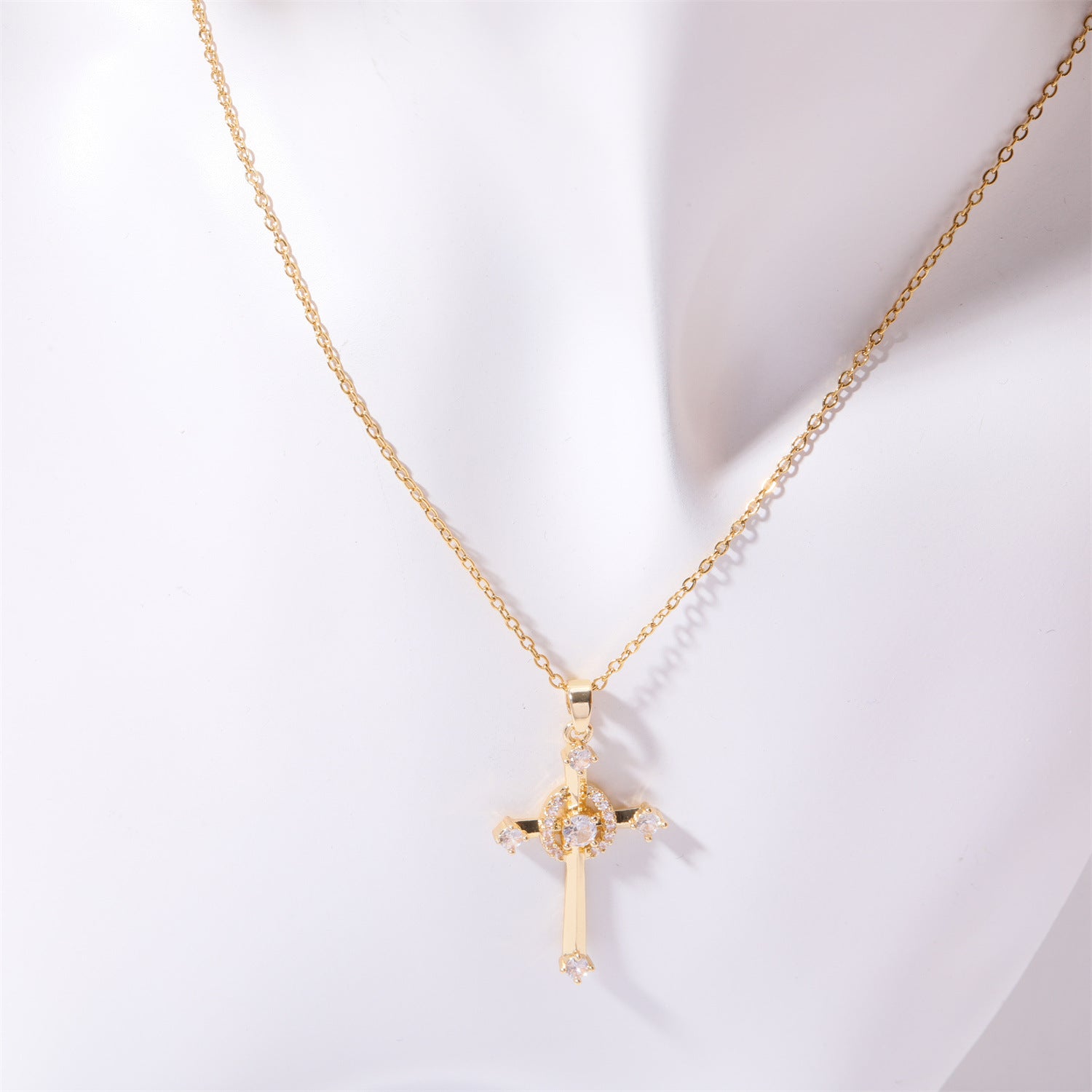 Stainless Steel Inlaid Zircon Cross Necklace 