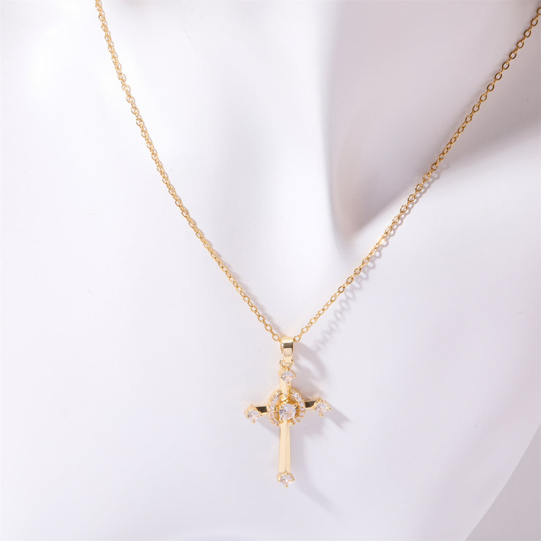 Stainless Steel Inlaid Zircon Cross Necklace 