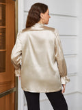 Plus Size Flounce Sleeve Band Collar Shirt 