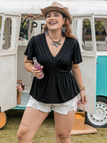 Plus Size V-Neck Flutter Sleeve Blouse 