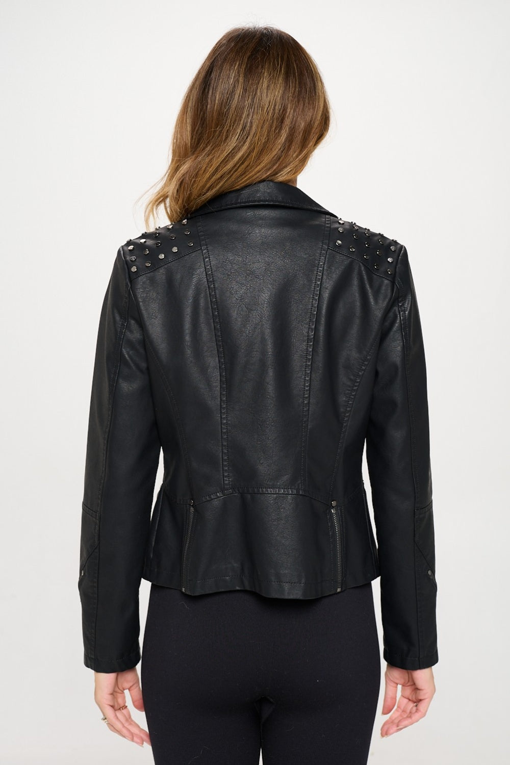 Coalition LA Studded Classic Moto Faux Leather Jacket 