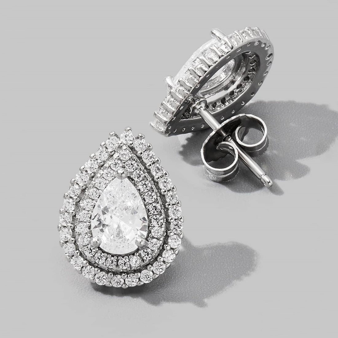 925 Sterling Silver Zircon Teardrop Shape Stud Earrings 