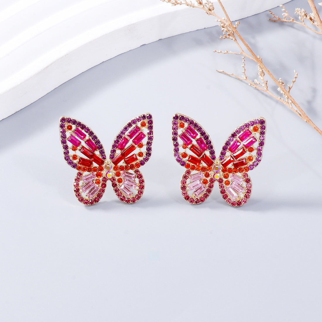 Alloy Inlaid Rhinestone Butterfly Earrings 