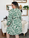 Double Take Full Size Printed Ruched Balloon Sleeve Dress 