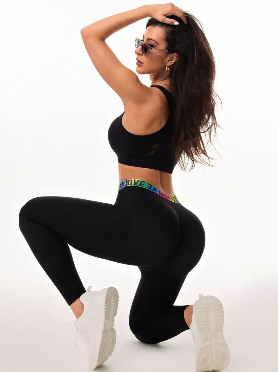 Letter Printed High Waist Active Leggings 