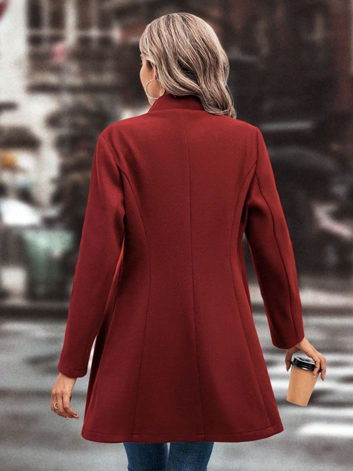 Collared Neck Button Up Long Sleeve Coat 