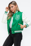 Love Me Now PU Leather Contrast Snap Down Bomber Jacket 