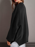 Double Take Side Slit Round Neck Long Sleeve Sweater 