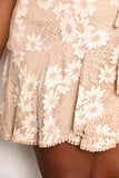 Double Take Floral Lace Pompom Detail Tie-Waist Flutter Sleeve Dress 