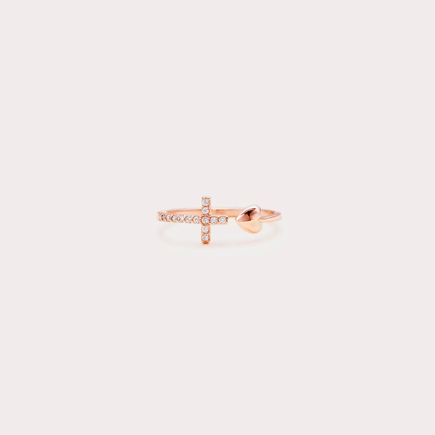 Heart Shape Cross Inlaid Zircon Open Ring 
