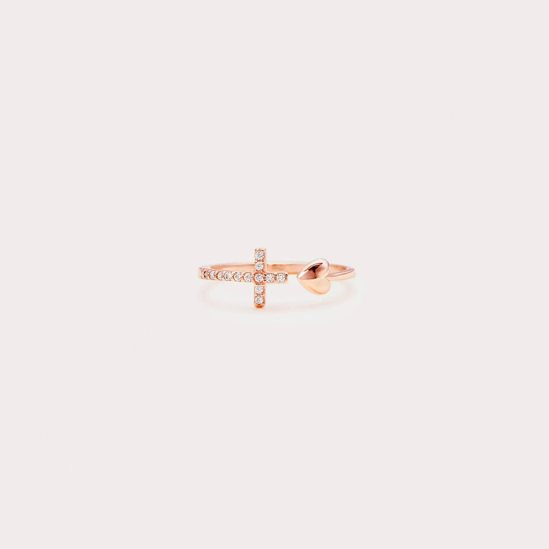 Heart Shape Cross Inlaid Zircon Open Ring 