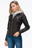 YMI Removable Faux Layered Multi-Pocket Jacket with Fuzzy Hood 