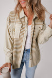 Parchment Houndstooth Corduroy Patchwork Flap Pocket Shacket Outerwear/Jackets