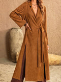 Slit Tied Collared Neck Longline Coat 
