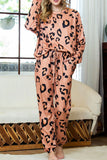 Leopard Round Neck Top and Drawstring Pants Lounge Set Lingerie & Nightwear