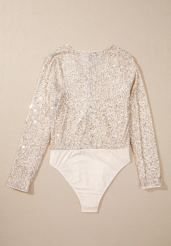 Sequin Surplice Long Sleeve Bodysuit 