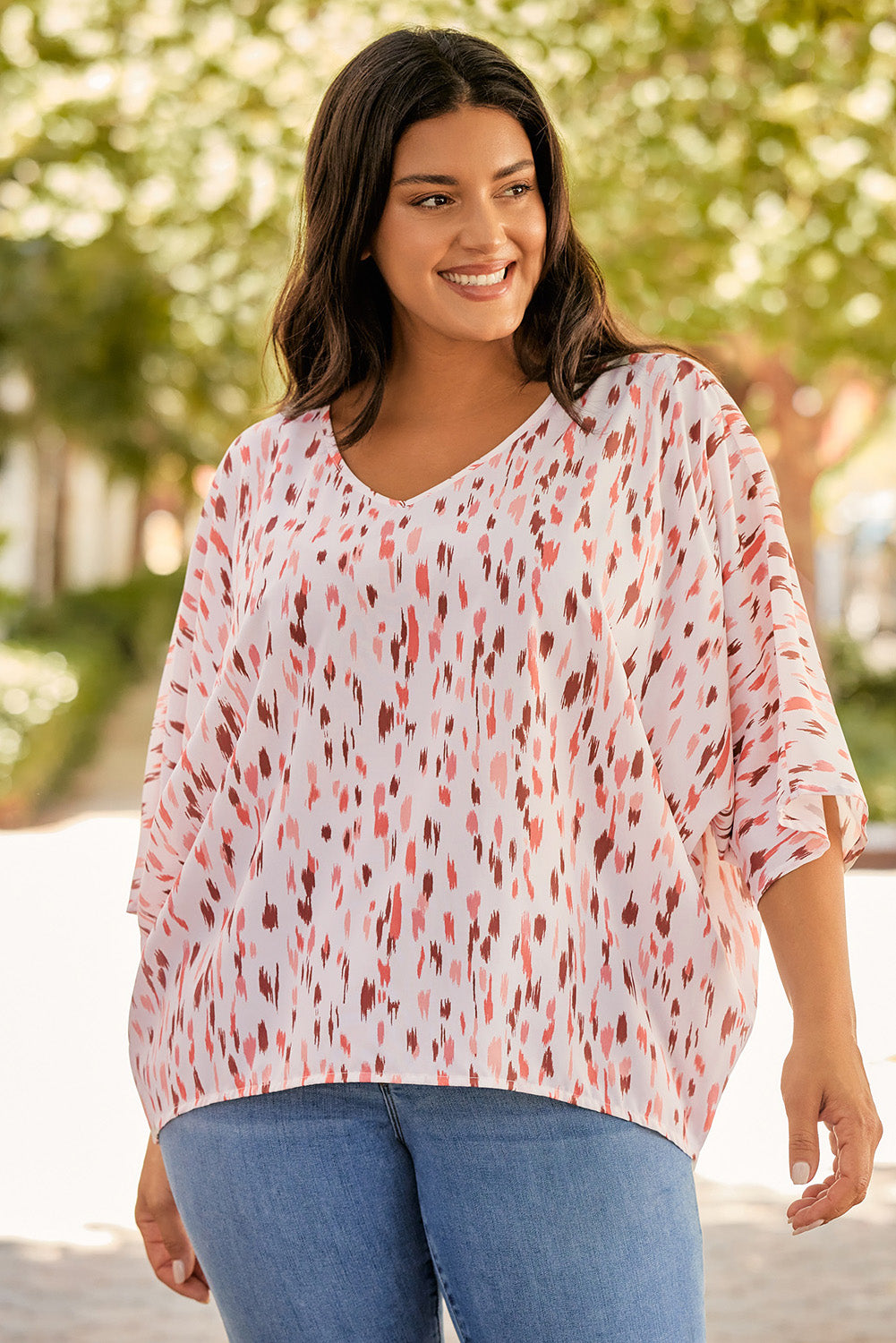 Plus Size Printed V-Neck Blouse 