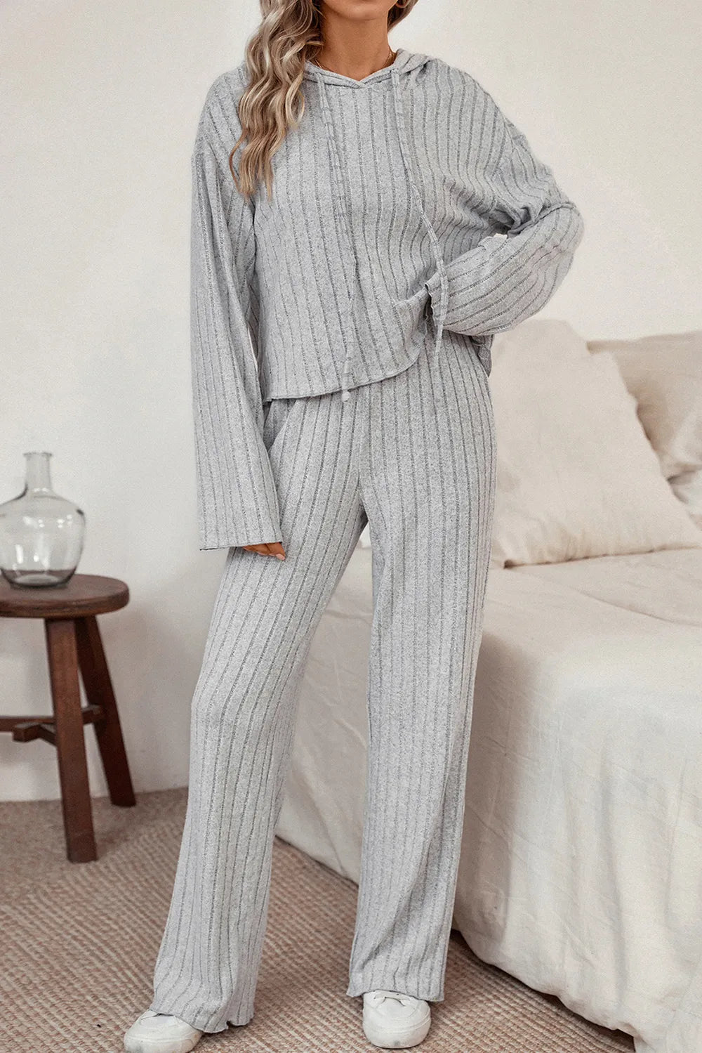 Ribbed Drawstring Hoodie and Pants Lounge Set Lingerie & Nightwear