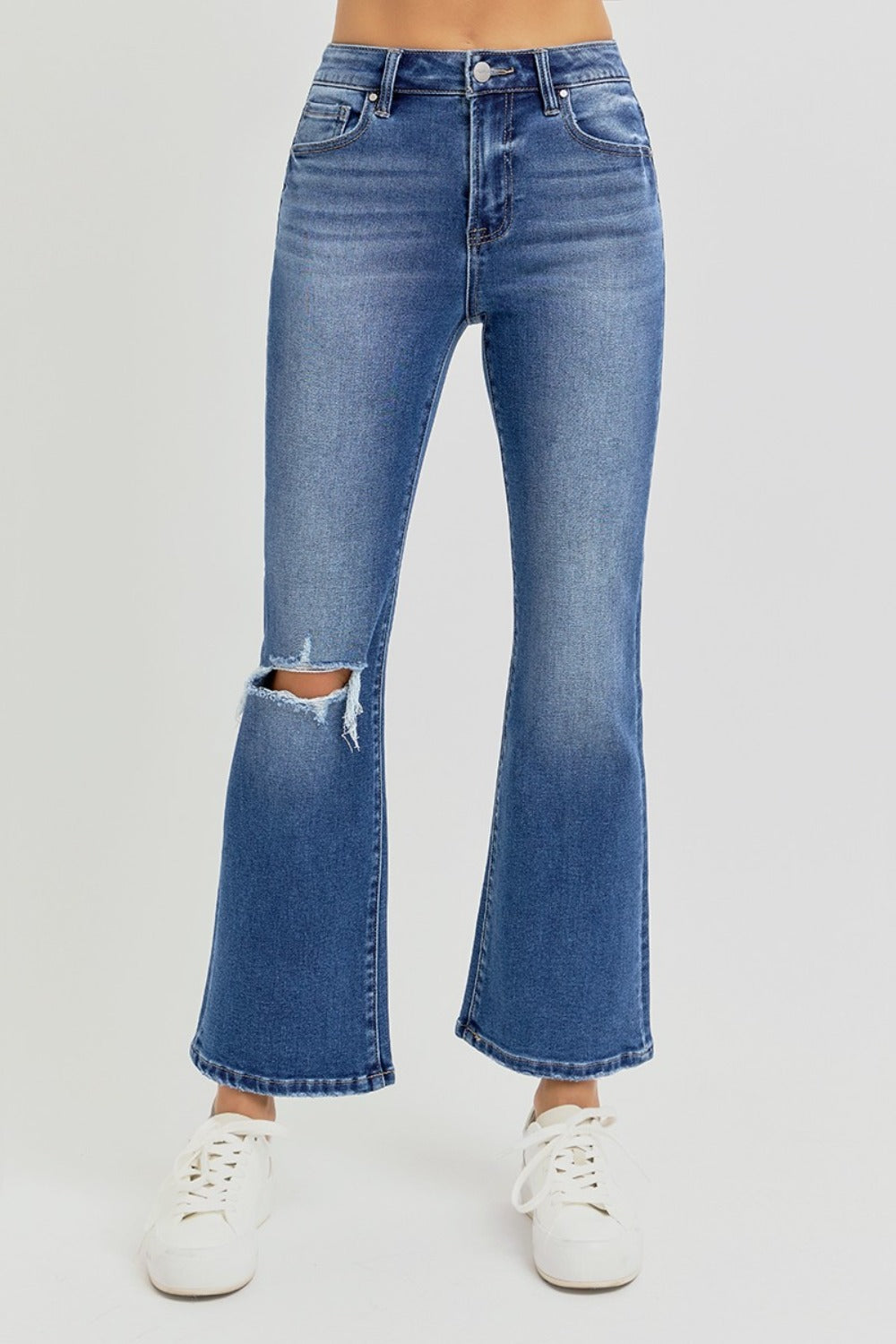 RISEN Full Size Distressed High Rise Crop Flare Jeans 