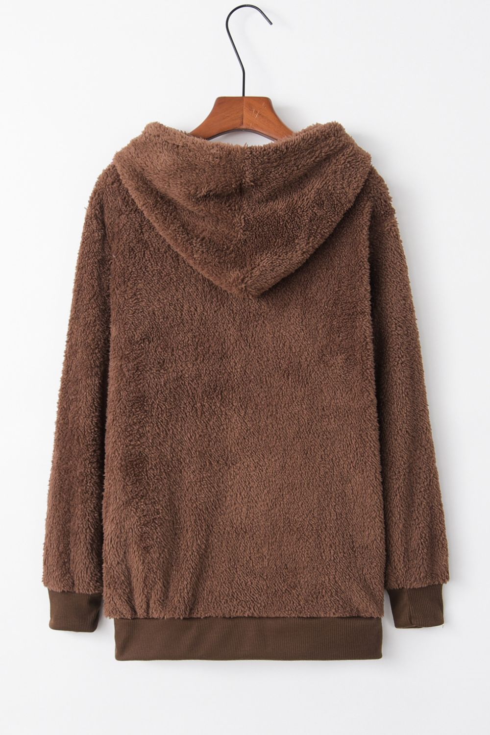Full Size Quarter-Zip Drawstring Teddy Hoodie 