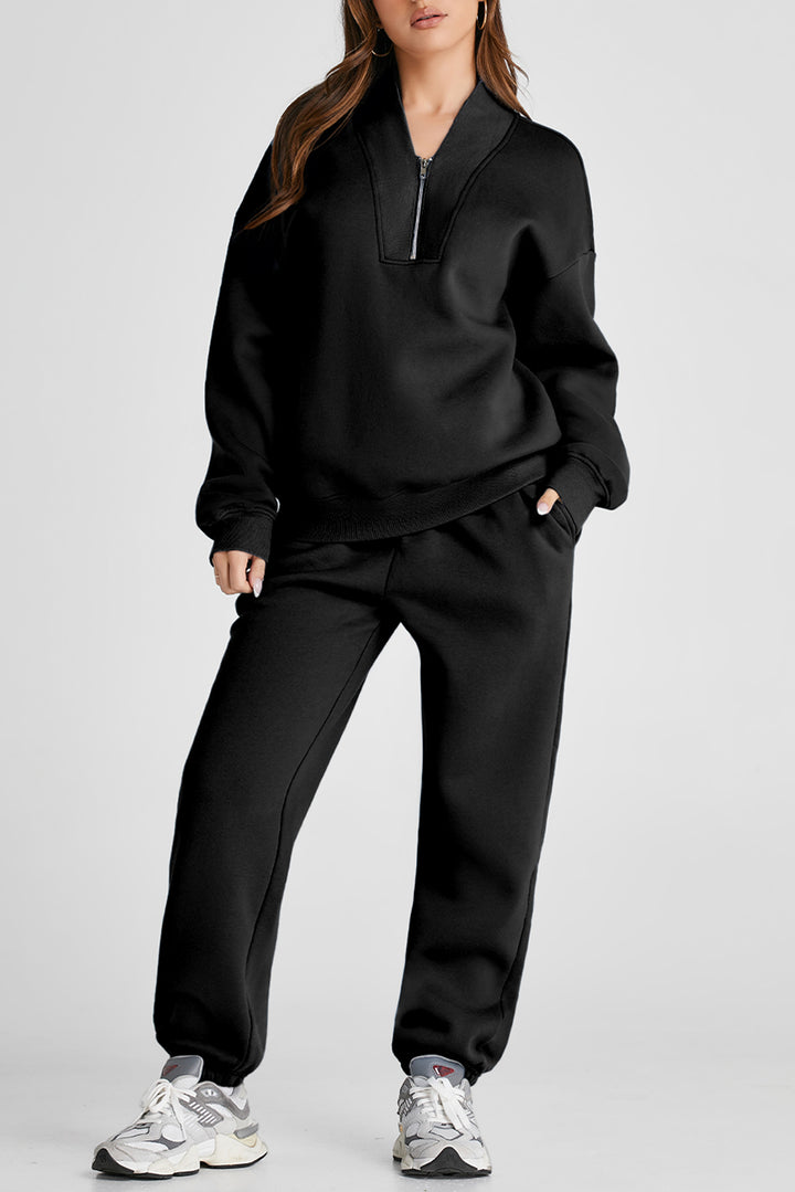 Quarter Zip Long Sleeve Top and Pants Set 