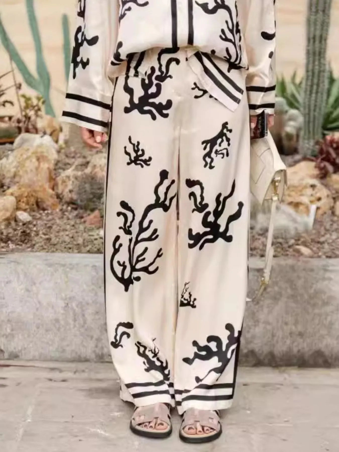 Printed Long Sleeve Shirt and Pants Set Two Piece Dresses