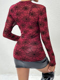 Spider Web Print Long Sleeve Blouse 