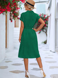 Buttoned Tie Waist Short Sleeve Dress 