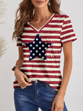 FAM-FAM Striped V-Neck Short Sleeve T-Shirt 