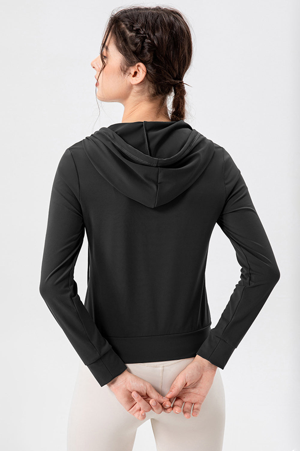 Drawstring Zip Up Hooded Active Outerwear 