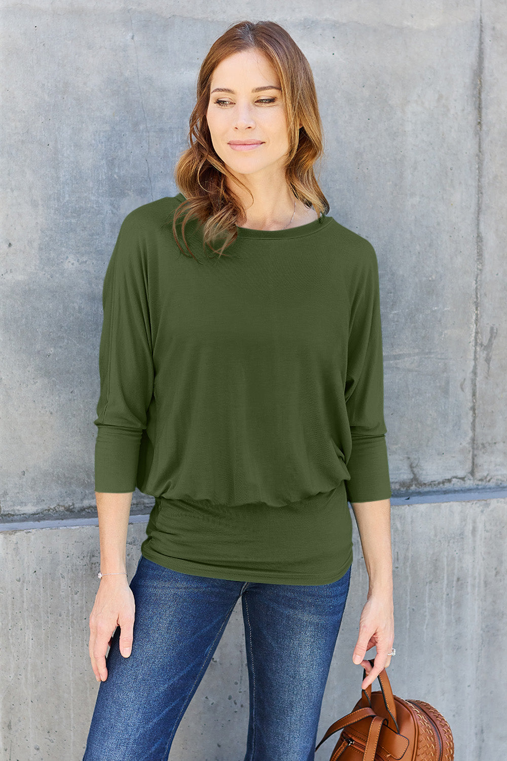 Basic Bae Full Size Round Neck Batwing Sleeve Top 