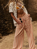 Striped Wide-Leg Drawstring Pants 