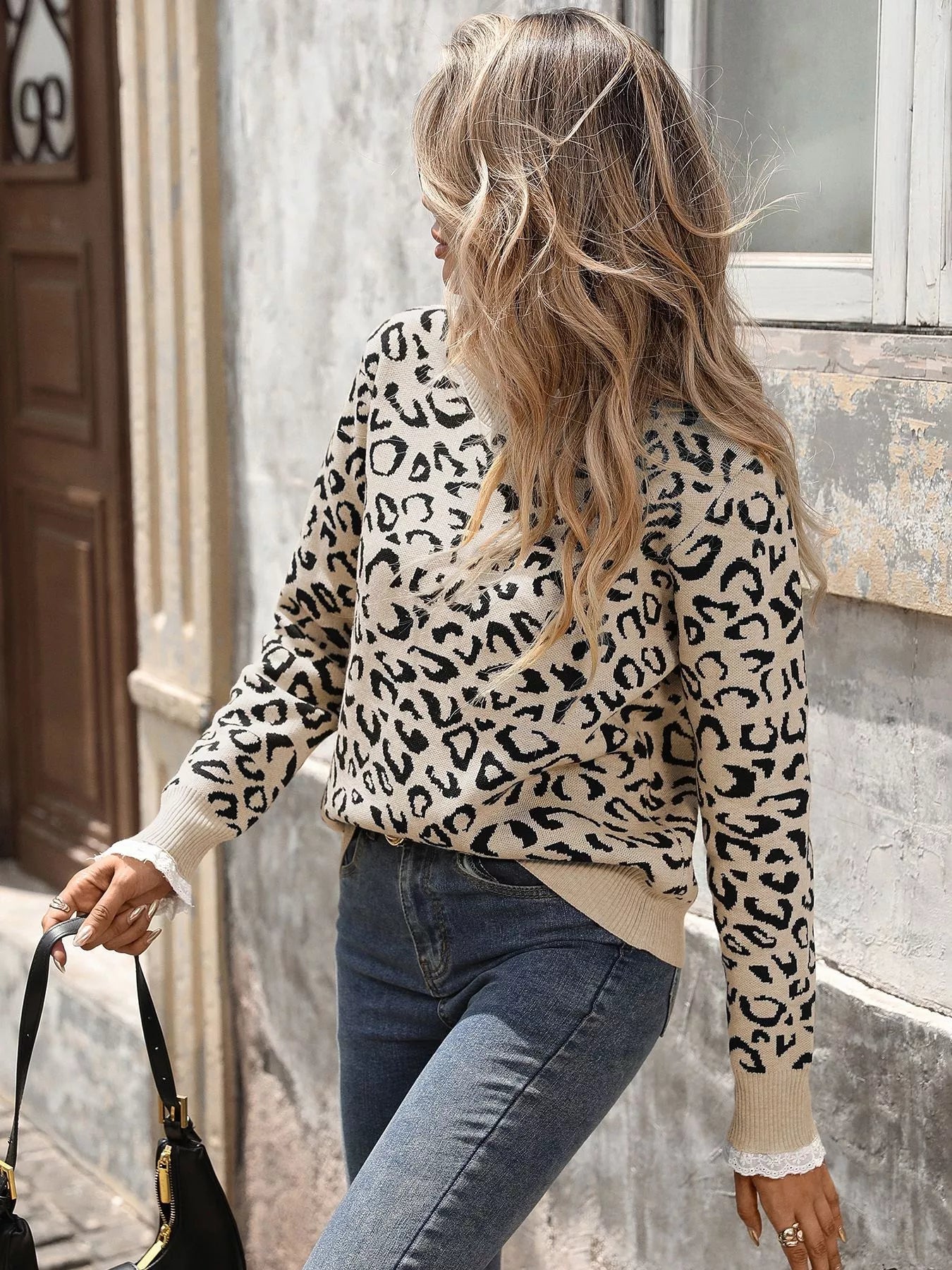 Frill Leopard Long Sleeve Sweater 