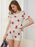 Heart Round Neck Top and Shorts Lounge Set Lingerie & Nightwear