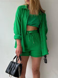 Textured Button Up Shirt and Shorts Set Two Piece Dresses
