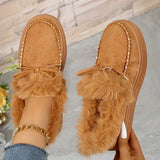 Bow Furry Round Toe Flat Slip-Ons 