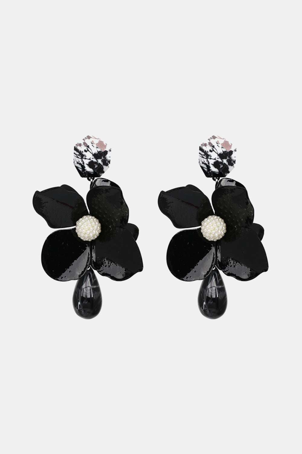 Bloosom Flower and Teardrop Resin Dangle Earrings 